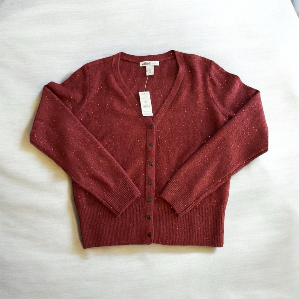 White House Black Market Burgundy Red Sequin V-Neck Cardigan Sweater NWT Small‎